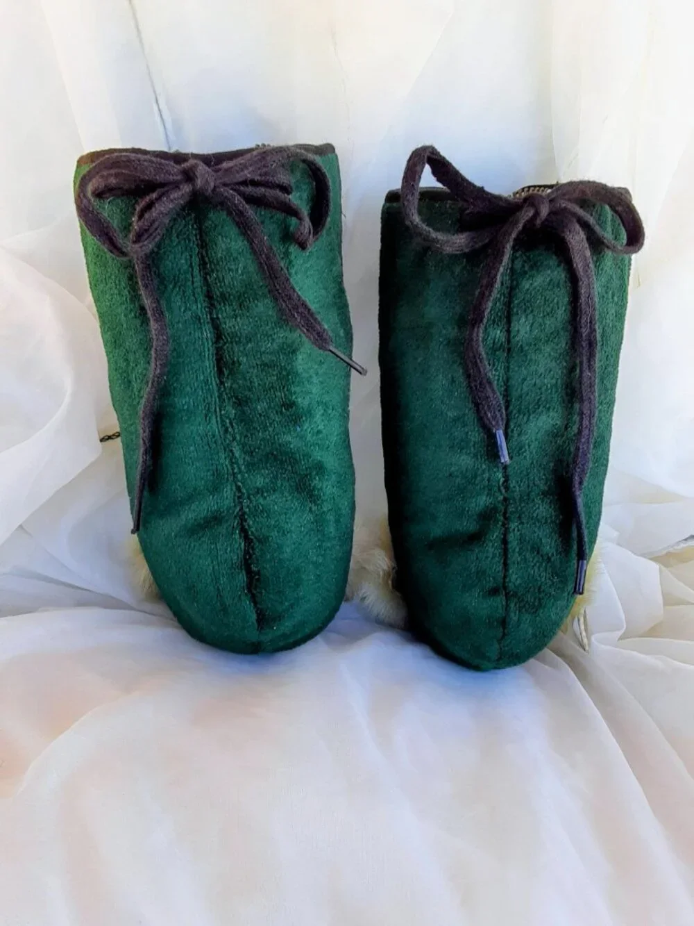Vintage Chinese Forest Green Velvet Embroidered Dragon Toddler Baby Bootie Boots
